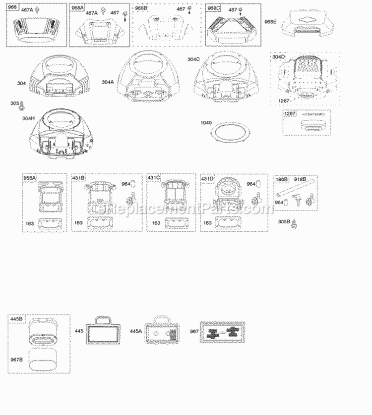 Air Cleaner Blower Housing Diagram and Parts List for  Briggs and Stratton Engine
